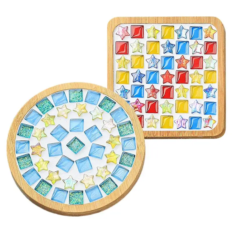 

Diy Mosaic Coaster Kit Heat-insulated Cup Pad Wooden Drink Coaster Anti Slip Coaster Colorful Mosaic Eye-Catching drink Coasters