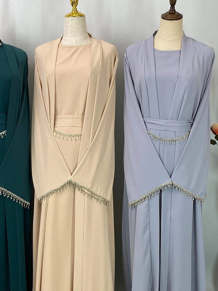 Ramadan Muslim Abaya Nida Black Dress With Crystal chain Elegant Islamic Sets Dubai Long Woman Evening dresses Moroccan Caftan - Image 4