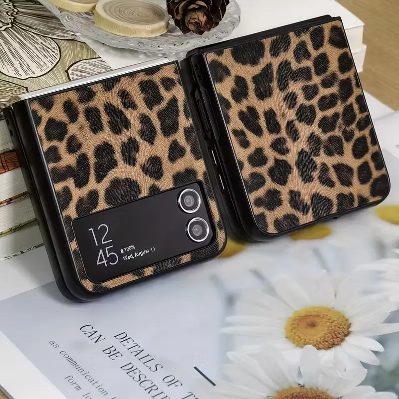 Luxury Leopard Pattern PU Leather Hard Phone Case - Fashionable Cute Style Back Cover