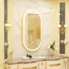 Gold Frame Oval Bathroom Mirror LED Lighted Anti-Fog Smart Vanity Mirror Anti-fog Dimmable Illuminated Innovative Makeup Mirror 1