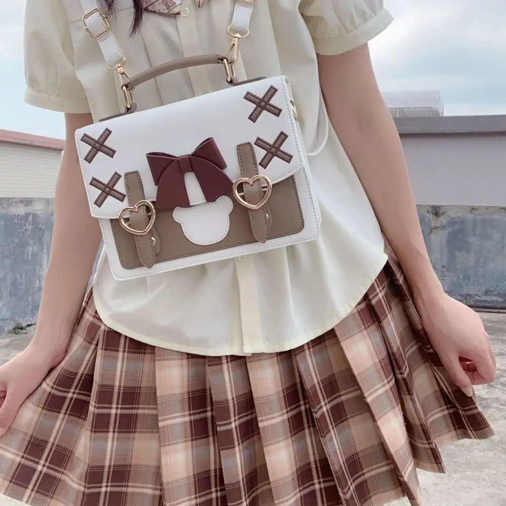Heart Bowknot Shoulder Bag Large Capacity Bear Lolita JK Crossbody Bag Message Bag Phone Bag PU Leather Cambridge Bag Travel