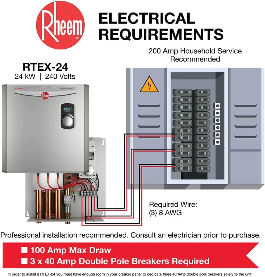 24 24kW 240V Electric Tankless Water Heater, Gray