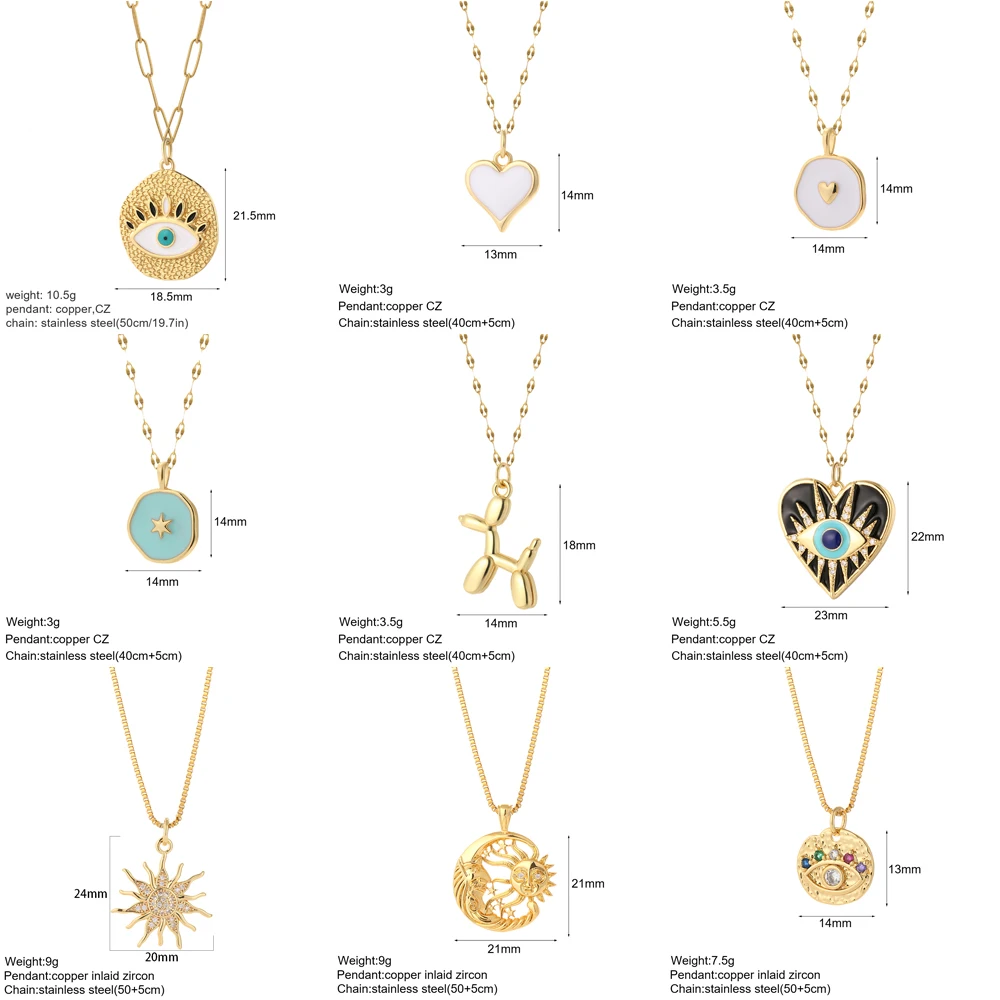 Hjärta ond blått öga solhalsband för kvinnor söt hund bi elefant guldfärg hänge kvinna halsband långa rostfria kedjor_voghion.com