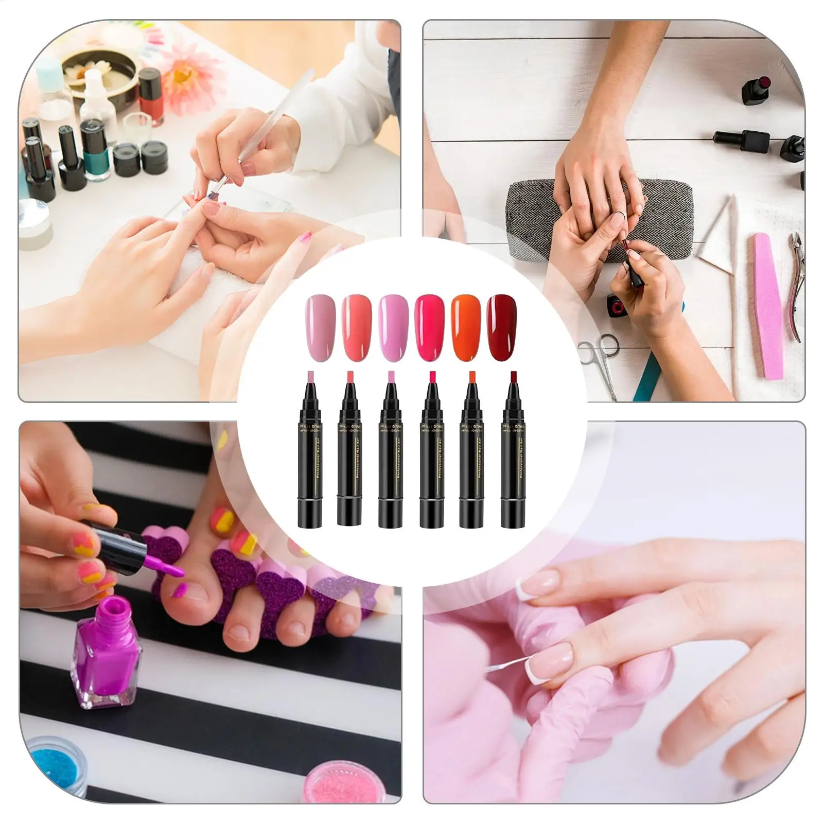 6PCS 멀티 컬러 3in1 젤 네일 펜 5ml 빠른 건조 비 UV DIY 네일 아트 디자인 내구성있는 색상 매니큐어 페인팅 브러쉬 도구 세트