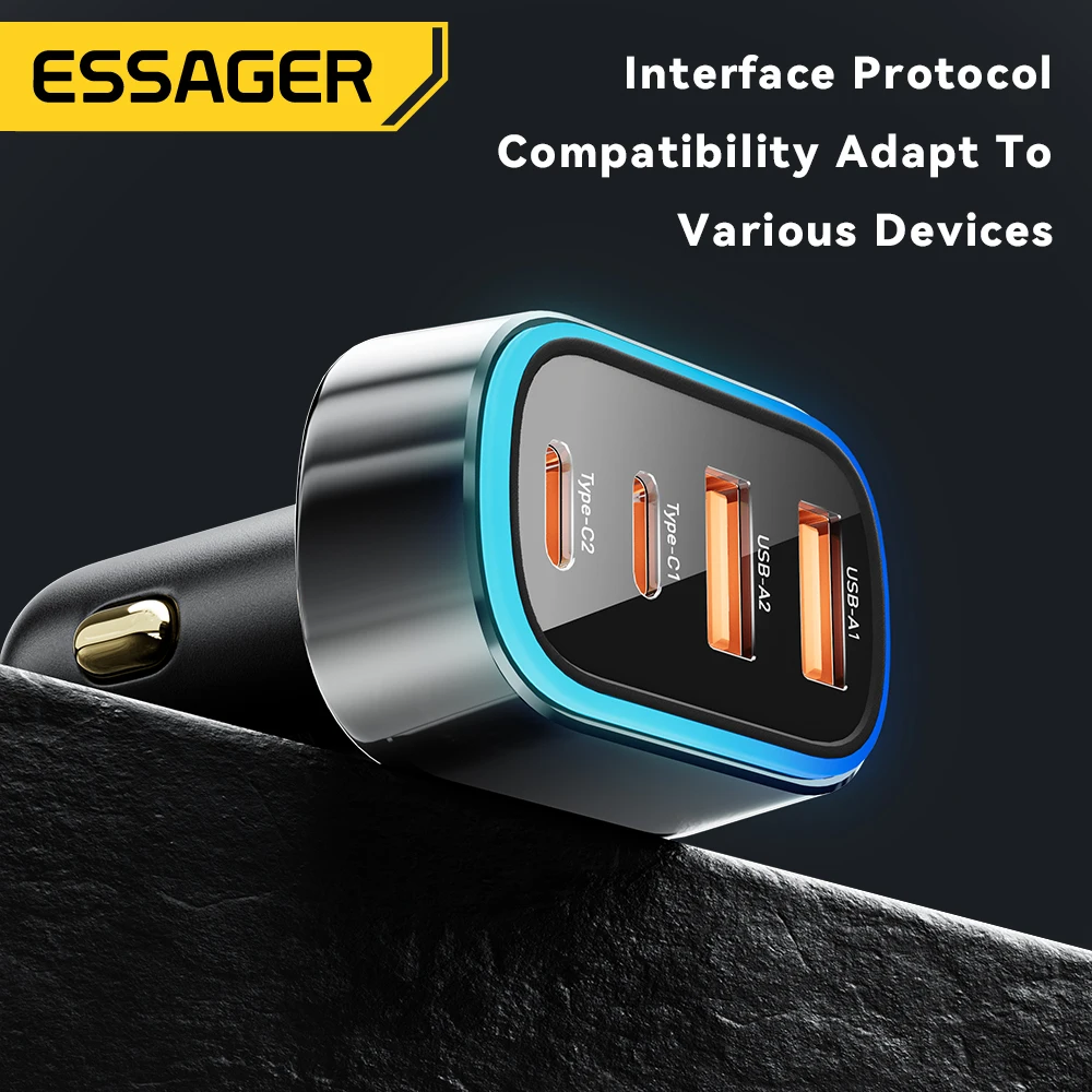 Essager 70W Car Charger Quick Charge 3.0 4.0 PPS USB Type C Fast Charging Car Phone Charger For iPhone 15 14 Xiaomi Samsung S23
