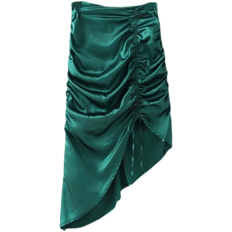 

United States women's Fried street fashion wind fold draw string irregular skirts ins hypotenuse joker character