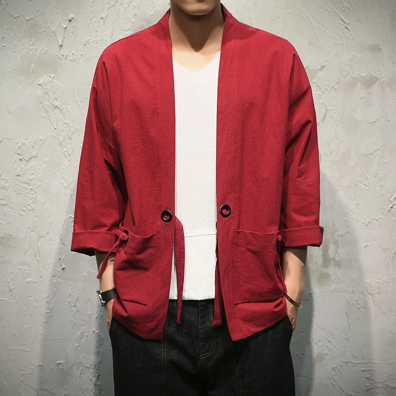 Vintage Men Kimono Cardigan Haori Yukata Harajuku Japanese Style Samurai Costume Male Shirt Plus Size Loose Asian Clothes Jacket