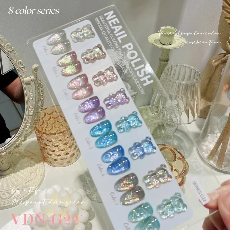 8 Colors/set  Glitter Chips Diamond Gel Nail Polish Sparkling Nail Art Gel Varnish with Reflective Effect UV Nail Gel Lacquer 3