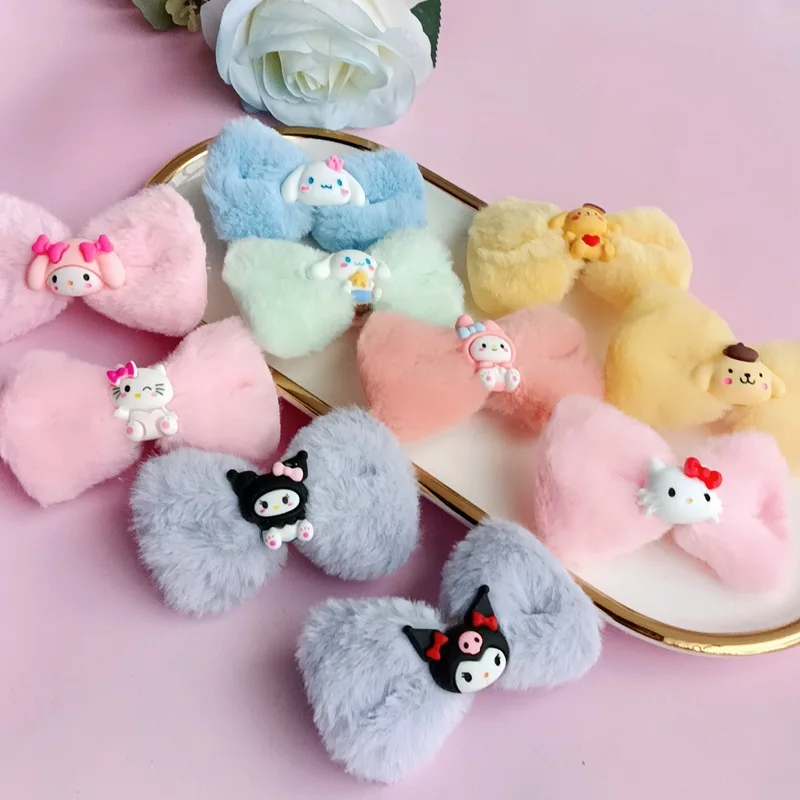 Hello Kitty Hair Clips Cute Cartoon Anime Plush Kuromi Melody Girls Students Side Clip Hair