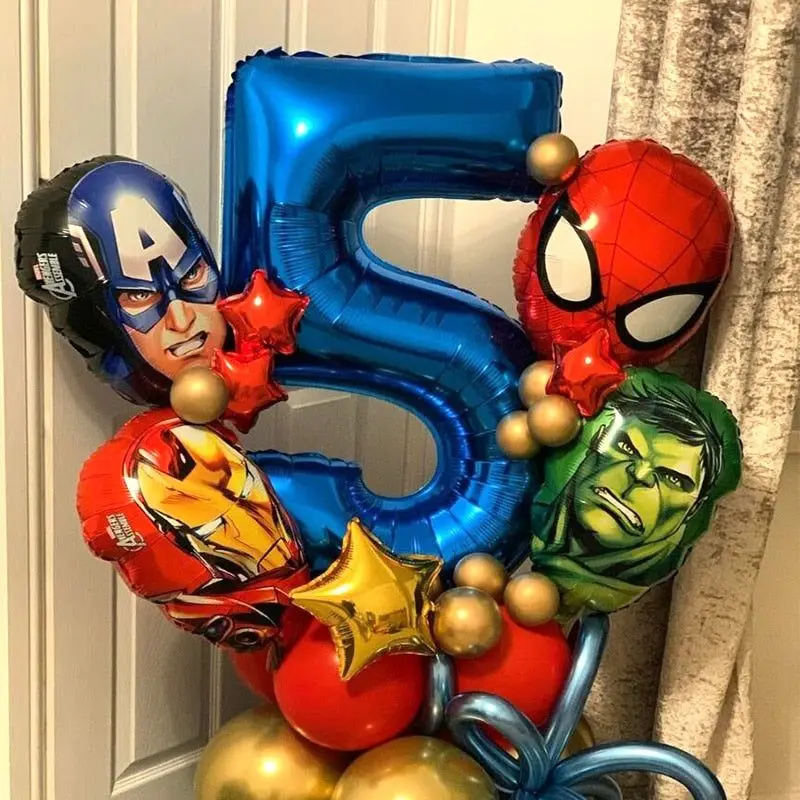 Bouquet de ballons en aluminium d'anniversaire Marvel Powers Unite,  gonflage à l'hélium inclus, paq. 5