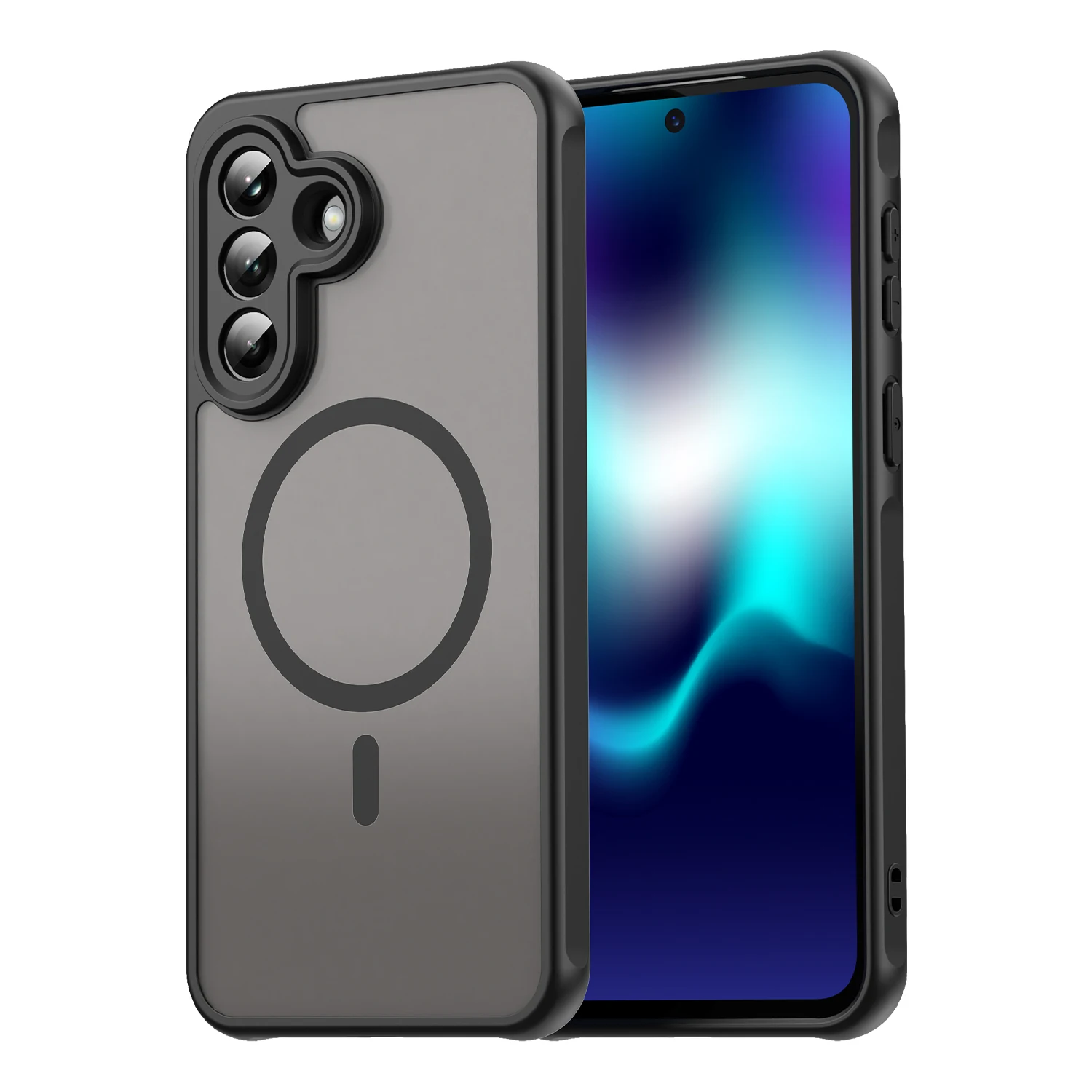 Translucent Frosted Shield Magnetic Phone Case with TPU Frame and Plastic Cover