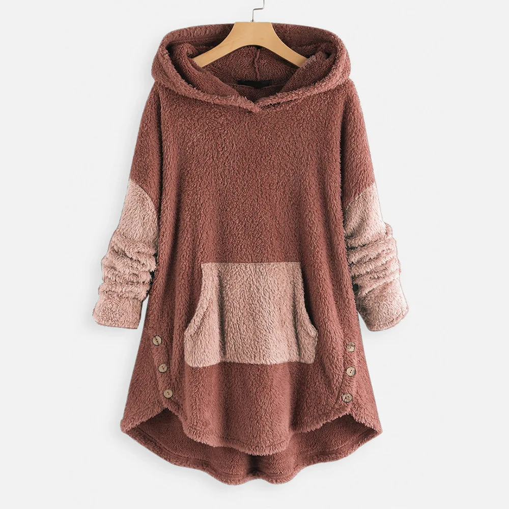 Fall Winter Fashion Women's Coat Korean-Style Loose Plush Women's Solid Color Hooded Sweater