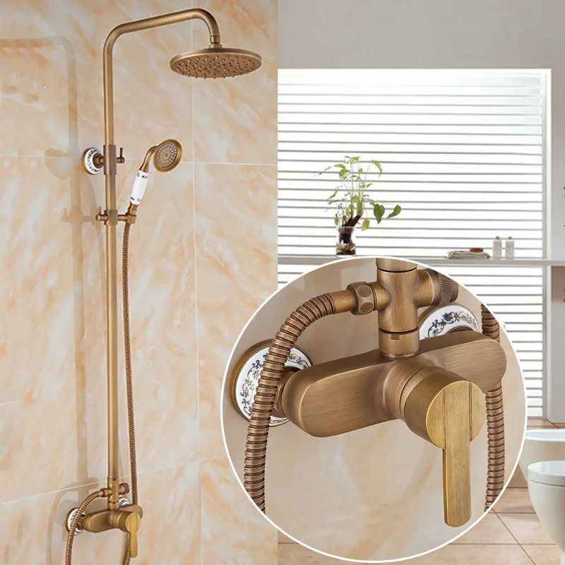 Brass Bathroom Faucet Shower Type Head Antique Brass Faucet Wall Mounted Bathtub Shower Mixer Tap Set Mixer