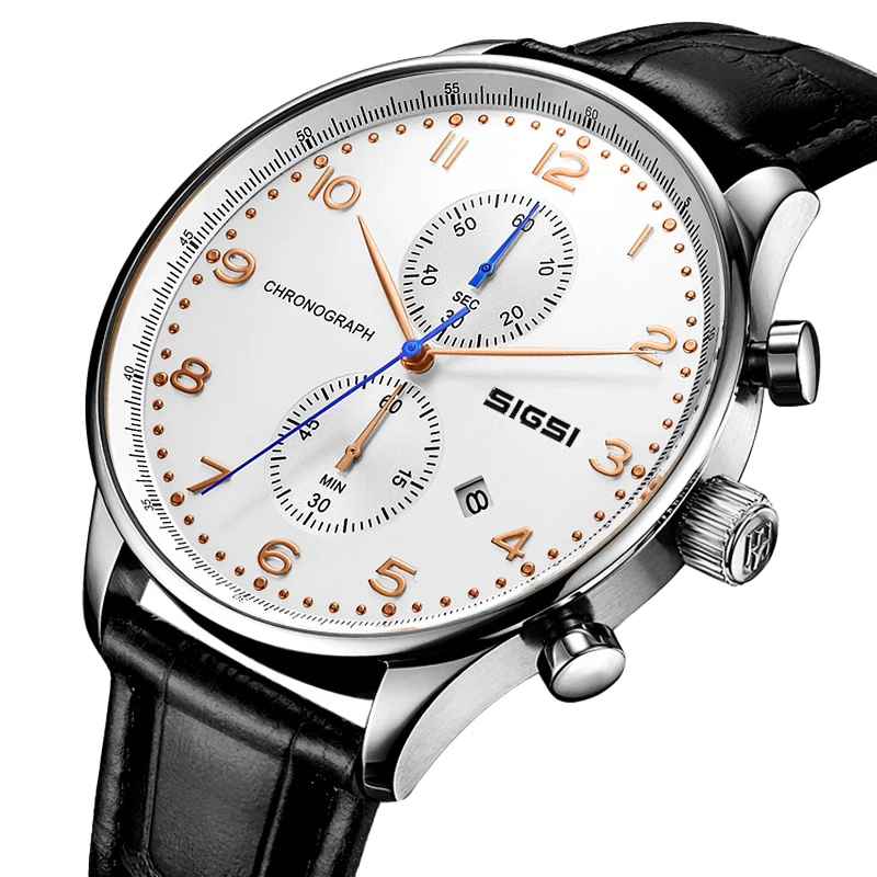 CasualSocialMenWatchesBlackLargeLeatherStrapBusinessHandClockManLuxuryDesigner