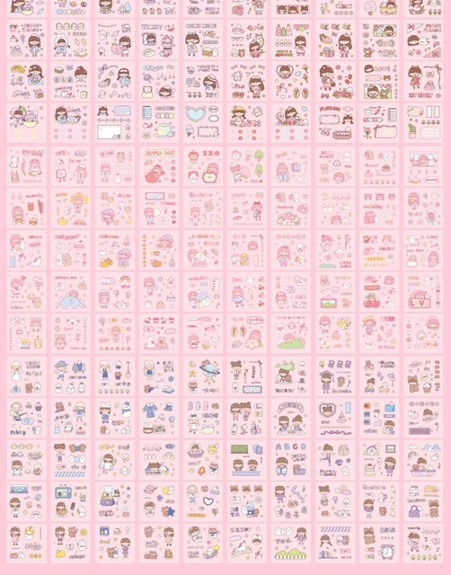 Kawaii Stickers Girl Pink Cartoon Pattern PET Photo Album DIY Diary Sticker  Scrapbook Decoration Stationery Stickers