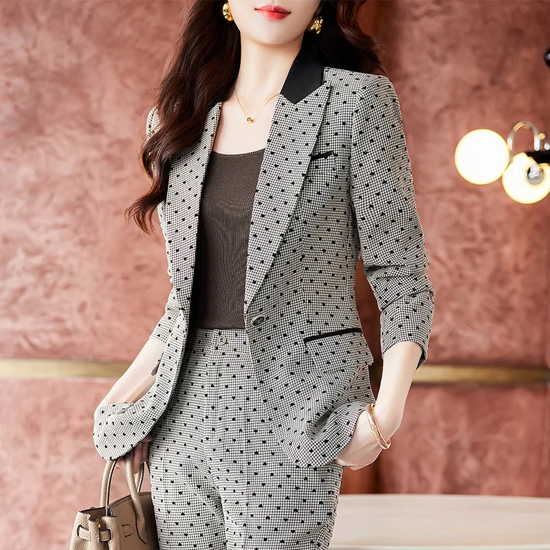 Tesco Women Fashion Suit 2 Piece Blazer Flare Pant Suit Plaid Suit Jacket For Office Lady Business Suit for Women blazer mujer