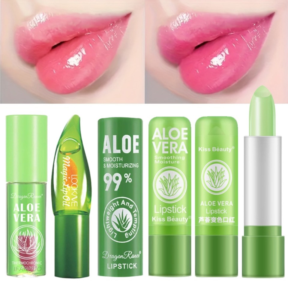 Aloe Vera Color-Changing Lipstick Long-Lasting Moisturizing Temperature-Activated Lip Balm Fade-Resistant Nourishing Lip CareSet