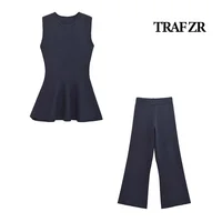 TRAF ZR Set Woman Two Pieces Casual Elegant Basics Knit Sleeveless Minimalist Sets Y2k Outfit Set Women's Summer Suit Sets 1