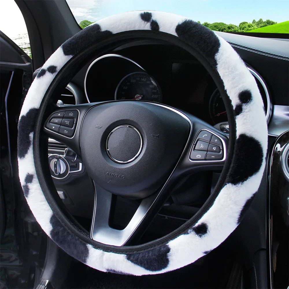 Dropship Grey Winter Plush Steering Wheel Cover Warm Car Wheel