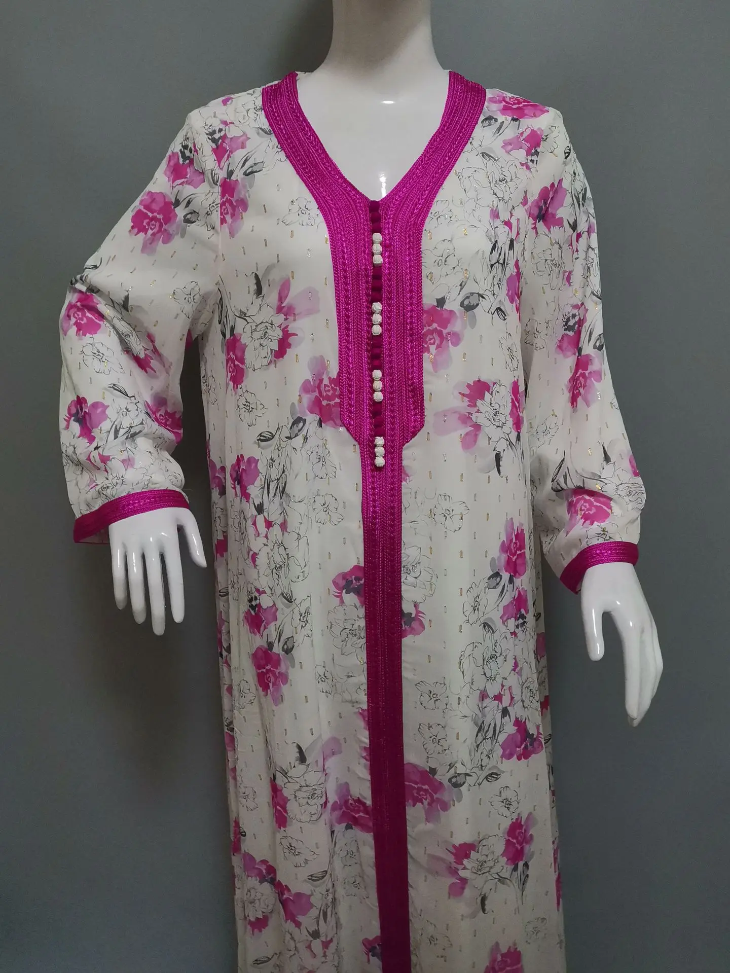 فستان نسائي طويل مطبوع عليه زهور ، والعيد ، عباية إسلامية ، والجلابية ، ورمضان ، ومروكو ، ودبي ، وعربي ، وقفطان ، وفساتين إسلامية