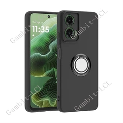 Enhanced Back Ring Holder Phone Case - TPU Soft Silicone Cover for Moto G35 5G (Ring Case Black)