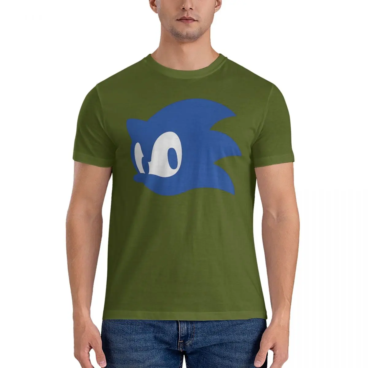 thumbnail image 1 of Camisetas con el logotipo de la cabeza para hombre, camiseta divertida de Sonic, camiseta de manga corta con cuello redondo, ropa de algodón puro recién llegada, 1 of 5