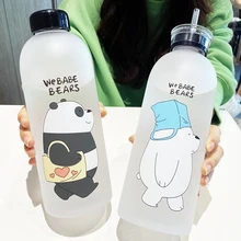 Tasse ours Panda mignon bouteilles d'eau de 1000ml avec paille bouteille d'eau transparente de dessin animé articles de boisson givré Shaker de protéines étanche