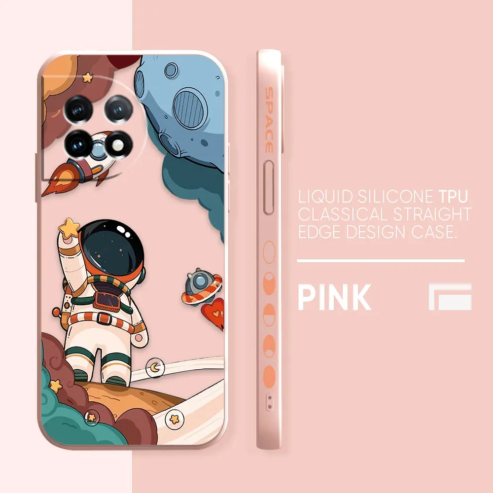 thumbnail image 1 of Case For Oneplus 5 6 9 9R 8 8T 7 7T A3 2 2V NORD 3 2 Lite Pro Simple Liquid Silicone Case Cute Cartoon Spaceman Astronaut, 1 of 5