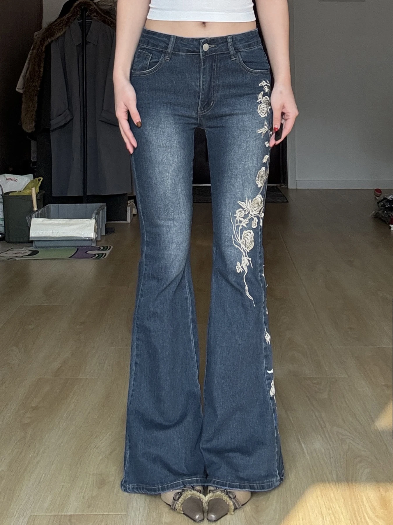 パンツ 2000's flower embroidery flare jeans y2k Vintage Y2K Deadstock Flare Jeans W Flower Embroidery 2000s
