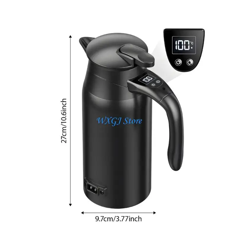 37JE 자동차 용 고용량 전기 주전자 800ml 디지털 온도 제어 더블 레이어 절연 12V 24V 유니버설 기능