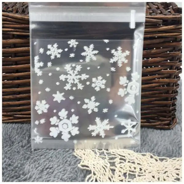 100 pcs Sachets Pouches White Snowflake Packaging Bag for Cookies Biscuits Christmas Candies