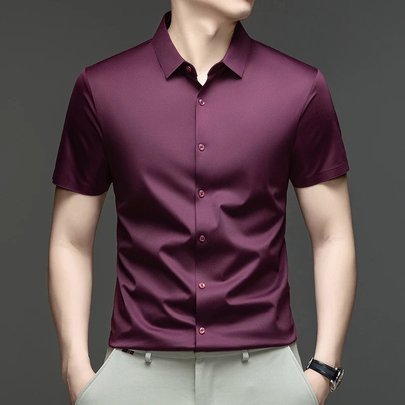 Mens Summer Business Short Sleeved Shirt Seamless Construction High Stretch Easy Care for AllDay Comfort