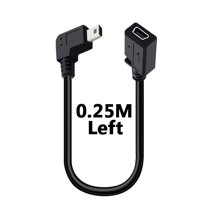 Compact Right Angle Mini USB Extension Cable – 25cm 5-Pin Male to Female Adapter