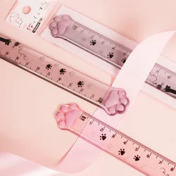 15CM Kawaii Cat Paw Straight Ruler Transparent Plastic Rulers Students Stationery Measuring Drawing Tools Office School Supplies