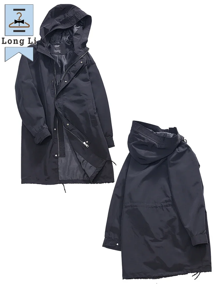 Spring Autumn Long Trench Coat Men Fashion Hooded Windbreaker Black Overcoat Casual Jackets Big Size 6XL 7XL 8XL
