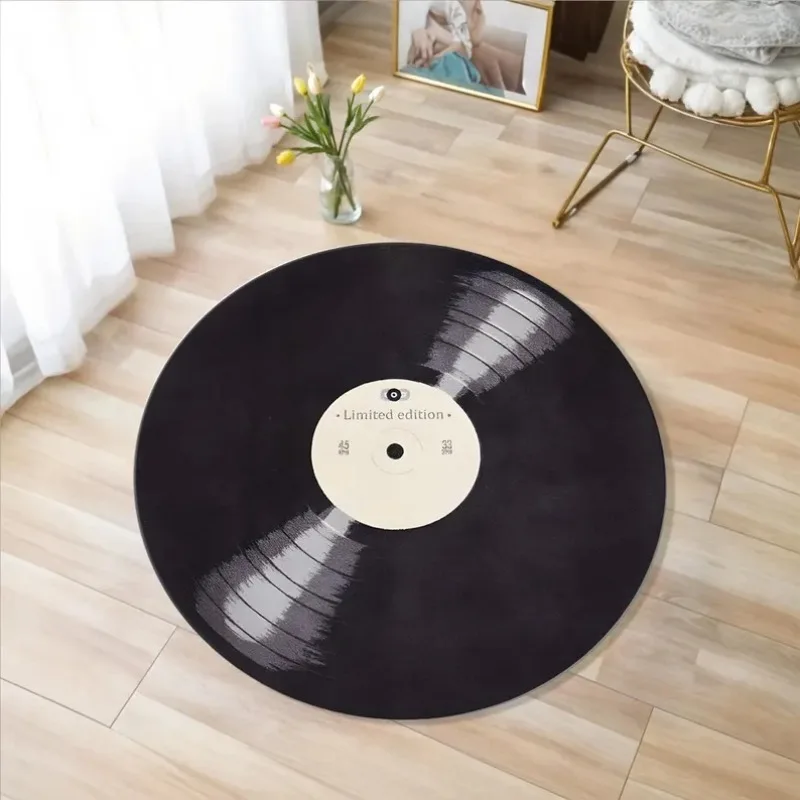Printed Vinyl Music Record Carpet Machine Washable Rug Gift for Music Lovers Rug Retro Vinyl Record Round Rug Non Slip Mat