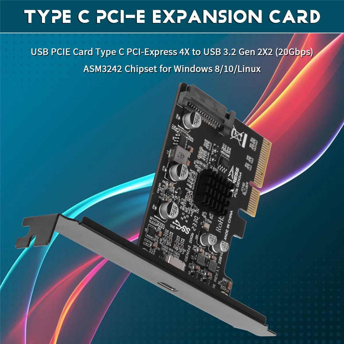 Windows 8/10/Linux용 최신 USB PCIE 카드 유형 C PCI-Express 4X - USB 3.2 Gen 2X2(20Gbps) ASM3242 칩셋