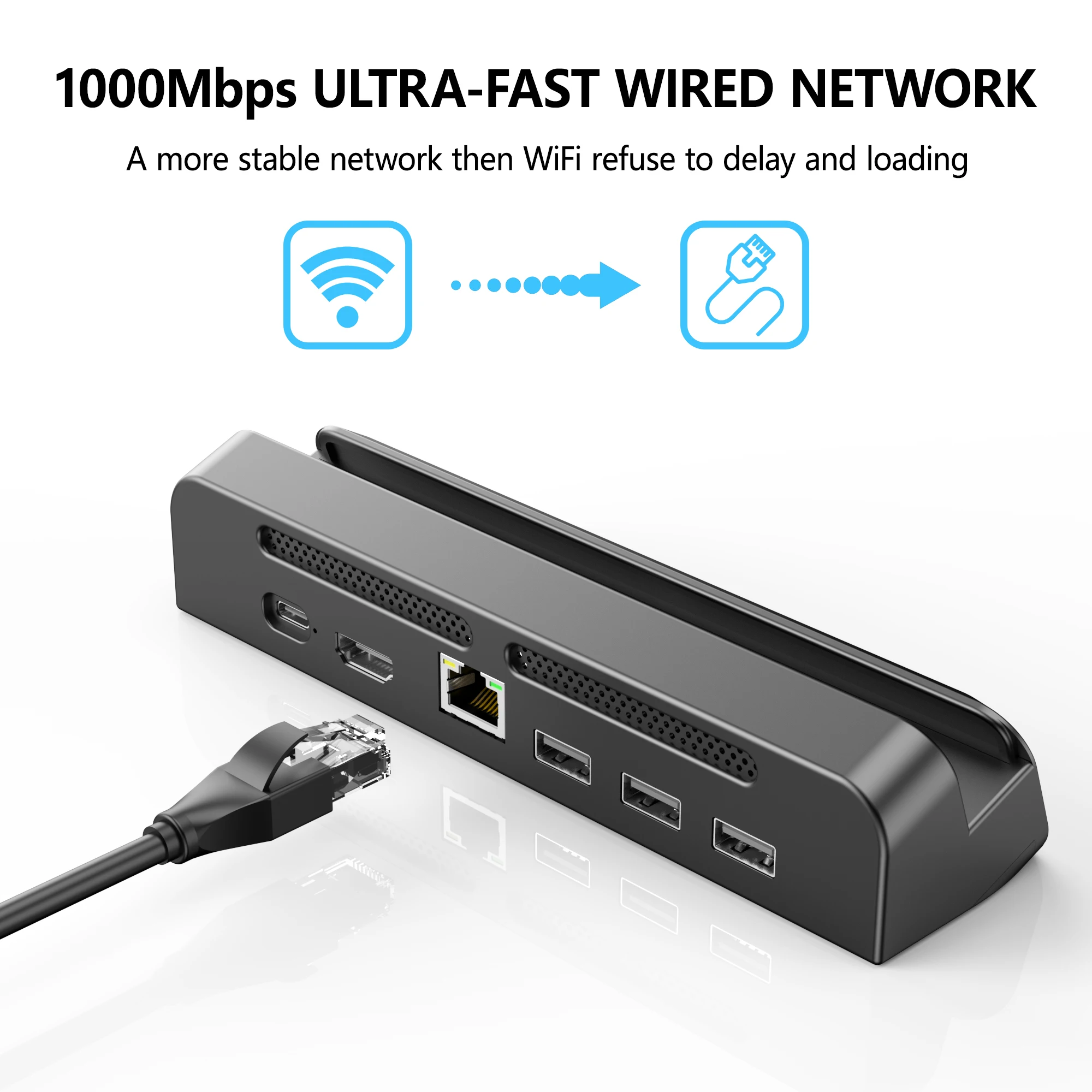 Switch Docking Station para Nintendo Switch Adaptador de tv Oled Hdmi 1000 Mbit Rj45 Ethernet Lan tipo c Hub em 1 - Imagem 6