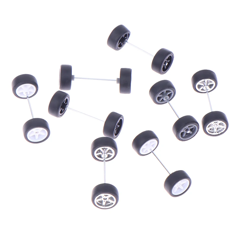 1Set DIY Racing Vehicle Toys 1:64 Car Wheels Rubber Tire With Wheel Axle Model Modified Part Vehicle Toy For Hotwheels 3