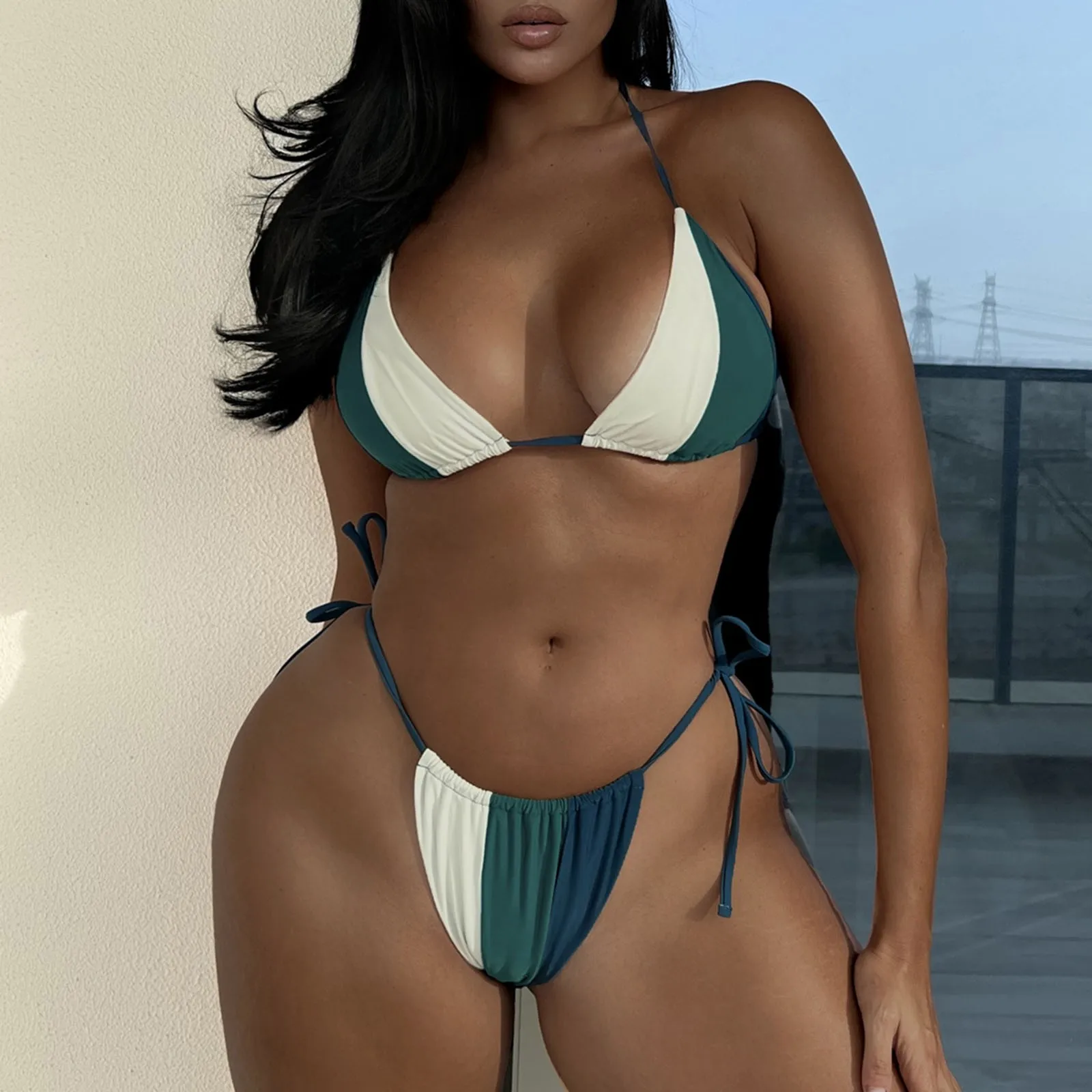Costume Da Bagno Diviso Da Donna Personalizzato Abbinato A Colori Semplice Costume Da Bagno Bikini Sexy Con Lacci Bikini Per Adolescenti