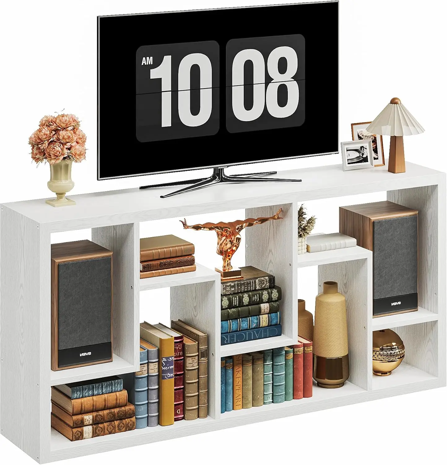 6-Shelf Industrial Bookshelf White Etagere Bookcase Tall Storage Display Bookshelf with Thicken Shelf 4