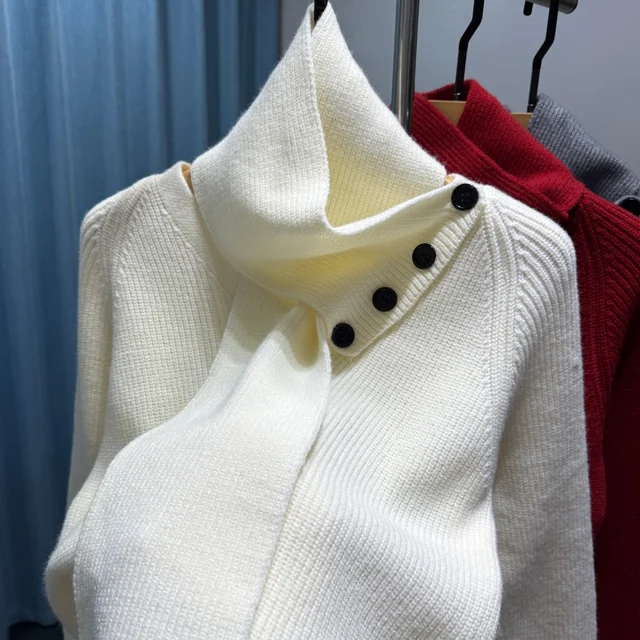 Otoño Invierno de los hombres suéter de alta calidad con cuello en V grueso cálido con bufanda camisa de punto tendencia de moda ropa interior Casual ropa de hombre