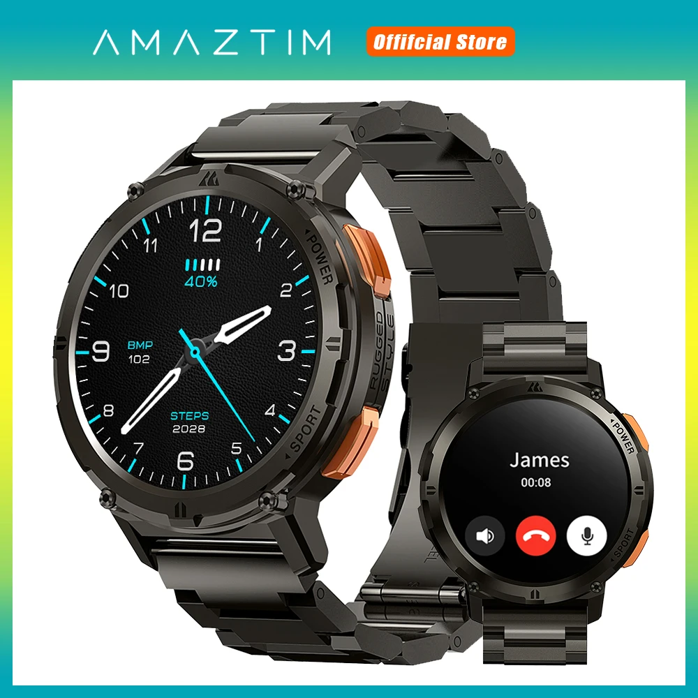 

Original AMAZTIM TANK T2 Ultra Smart Watch For Men AOD AMOLED Watches Bluetooth Call 5ATM Waterproof Fitness Smart Watches Male