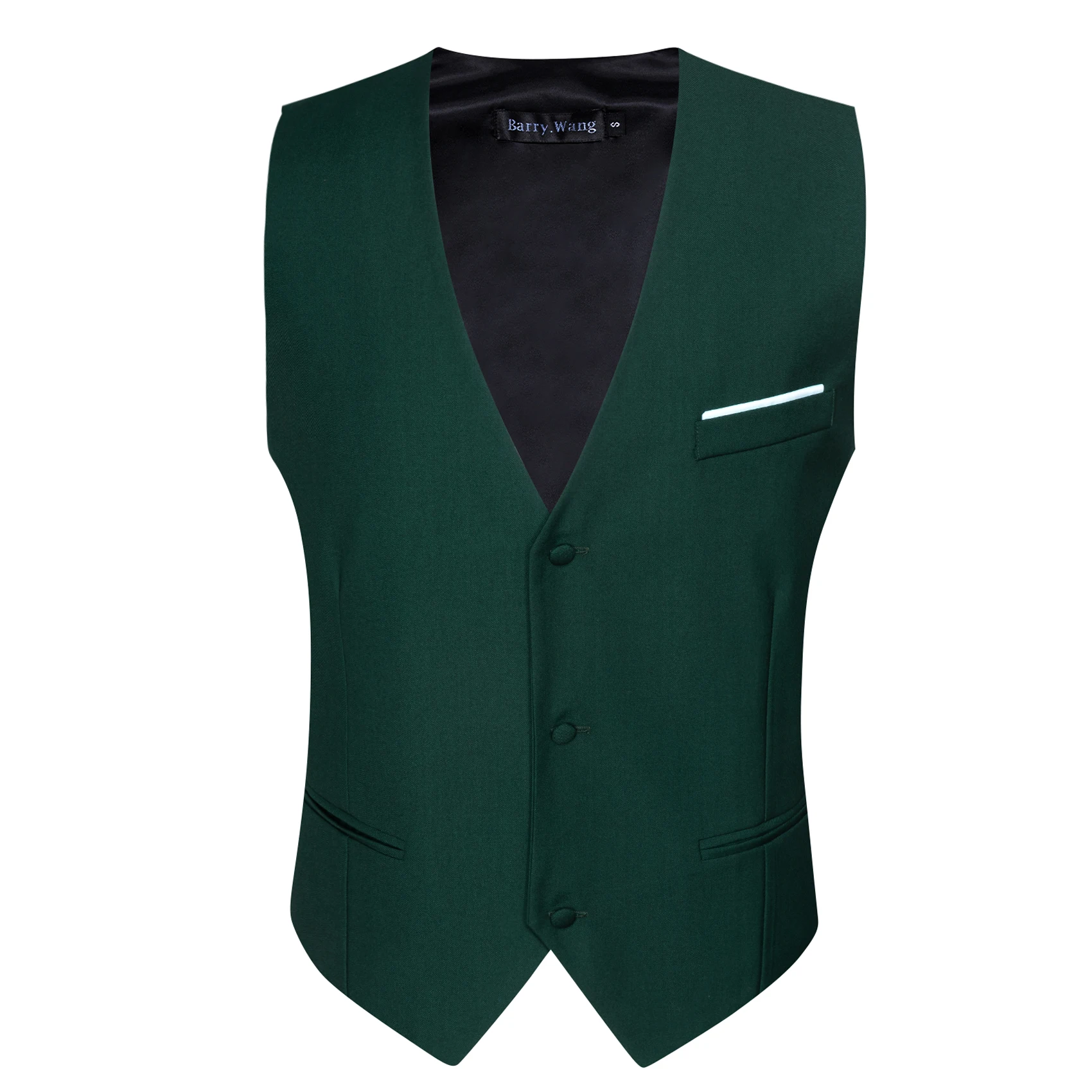 Designer Men's Vest mens suit dress vests Dark Green Solid Silk Satin Waistcoat Tie Bowtie Hanky Wedding Formal Male Suit Sleeveless Jacket Barry Wang
