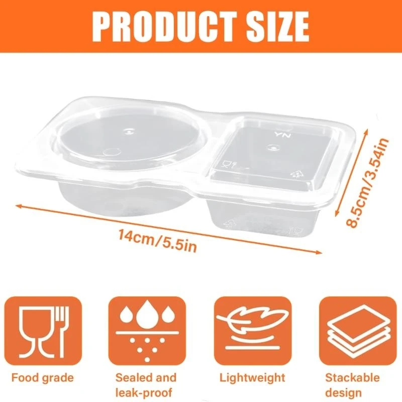 Double Compartment Condiment Container Snacks Storage Organizers for Travel Transparent Sauces Dressings Holders K2WE