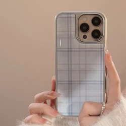 Blue Grid Pattern Silver Plated Shockproof Protective Phone Case Cover - iPhone 13 Pro Max(6.7