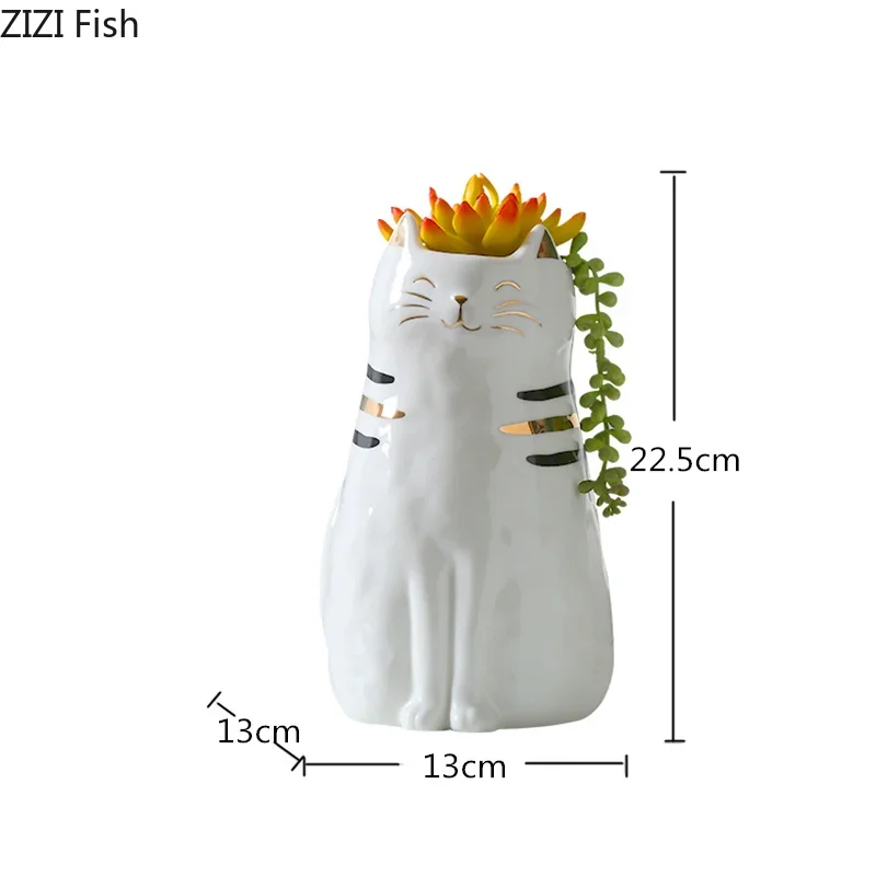 Cute Ceramic Cat Flower Vase Ceramic Handicraft Ornaments Animal Sculpture Cartoon Cat Flower Arrangement Accessories Vases 5