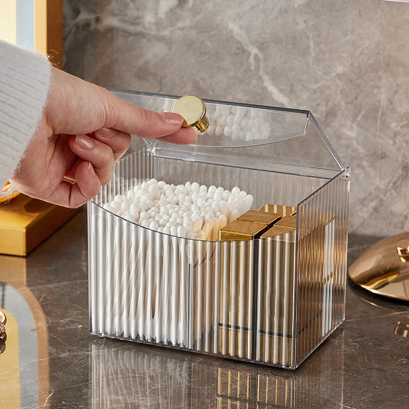 Cosmetic Organizer Desktop Dustproof Transparent Flip Lid Compartmentalized Cotton Swab Cotton Pads Lipstick Case 4