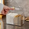 Cosmetic Organizer Desktop Dustproof Transparent Flip Lid Compartmentalized Cotton Swab Cotton Pads Lipstick Case 4
