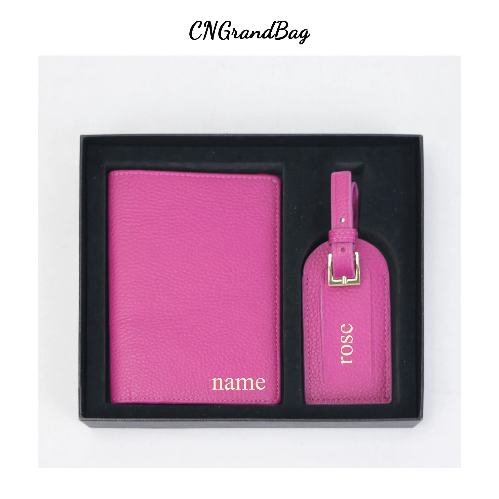 Free Monogrammed Initial Letters Gift Box  Cow Pebble Leather Set Passport Holder Luggage Tag Passport Cover Travel Accessories